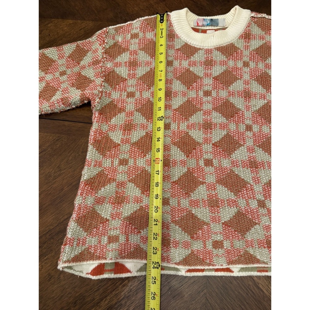 Free People Beach Geometric Diamond Knit Sweater Orange Cream XS OB1399451 |N1 - Picture 5 of 7
